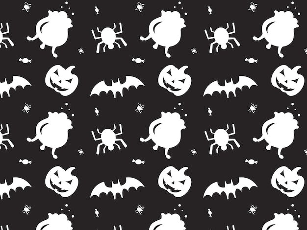 Vector halloween pattern with pumpkin bat spider candy cauldron and witch hat