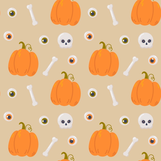 Halloween pattern with pumpkin eyes and bones