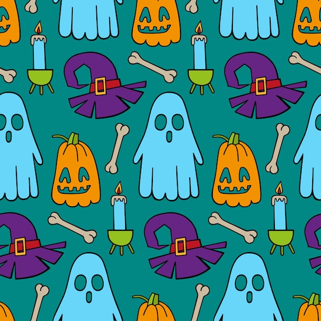 Halloween pattern with pumpkins ghosts candles