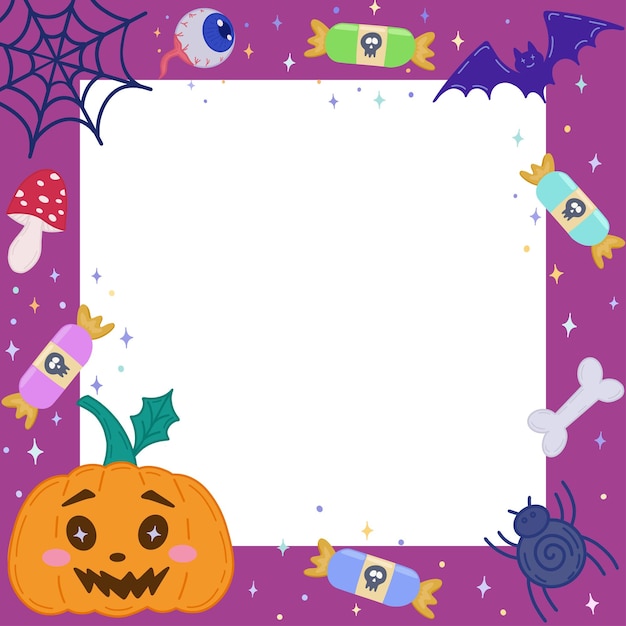 Halloween photo frame with pumpkins bats spiders eyes and fly agaricsA Halloween frameDecorate