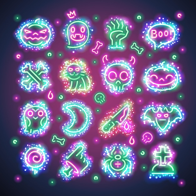 Vector halloween-pictogrammen met glitters