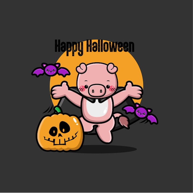 Halloween pig background in flat design