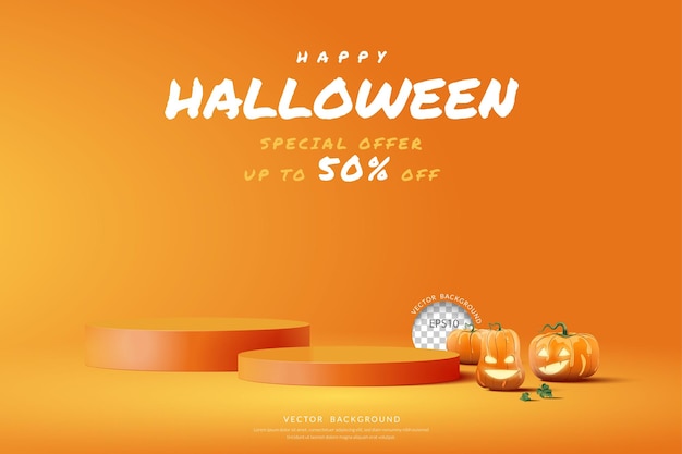 Halloween podium background podium two step with pumpkin for product display vector illustration