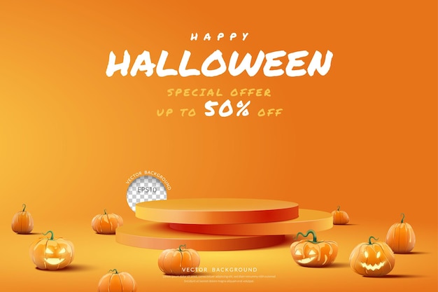 Halloween podium background with pumpkin for product display Vector illustration