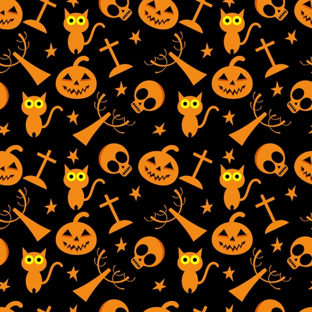 Vector halloween-pompoen en schedel naadloos patroon.