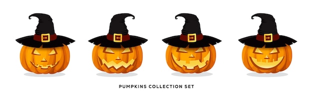 Halloween pompoen heks set vector ontwerp pompoenen eng en oranje spookachtige elementen collectie