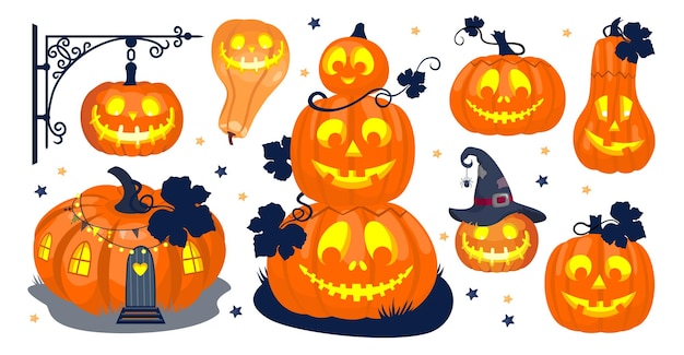 Halloween pompoen lantaarn set geïllustreerd vector element