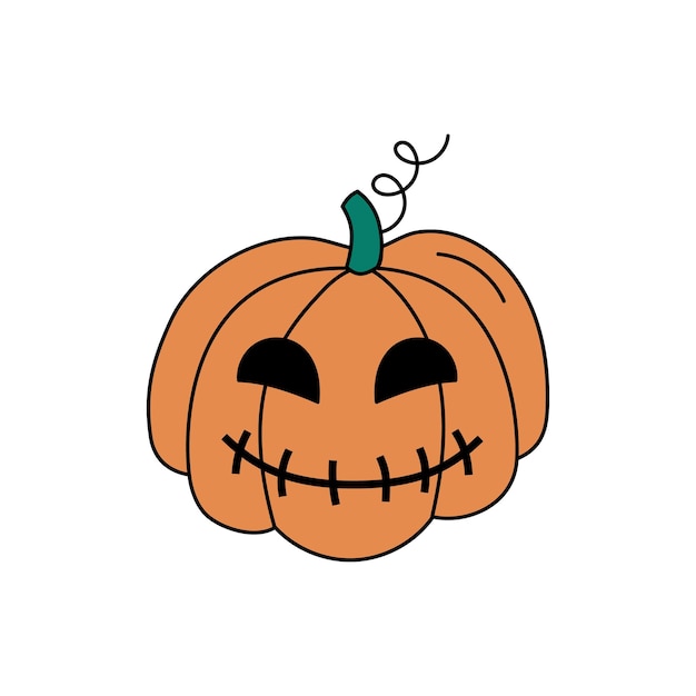 Halloween pompoen lantaarn vector doodle Geïsoleerde gesneden jackolantern glimlachen Halloween eng symbool Gekleurde hand getrokken vectorillustratie