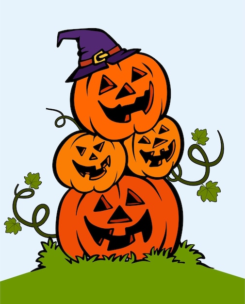 Halloween pompoen met gezichtsuitdrukking Vector cartoon Illustratie