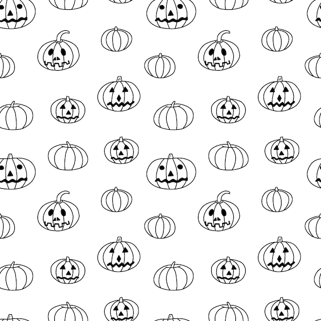 Halloween pompoen naadloze patroon vector doodle enge pompoenen geïsoleerd op een witte achtergrond