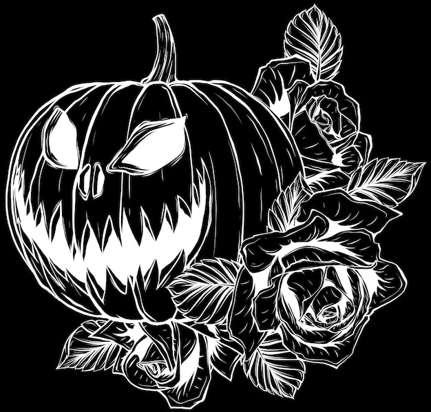 Halloween pompoen Vector illustratie Dunne lijn kunst pictogram op witte achtergrond Cartoon stijl