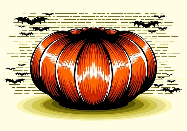 Halloween-pompoen vectorontwerp met vleermuizen
