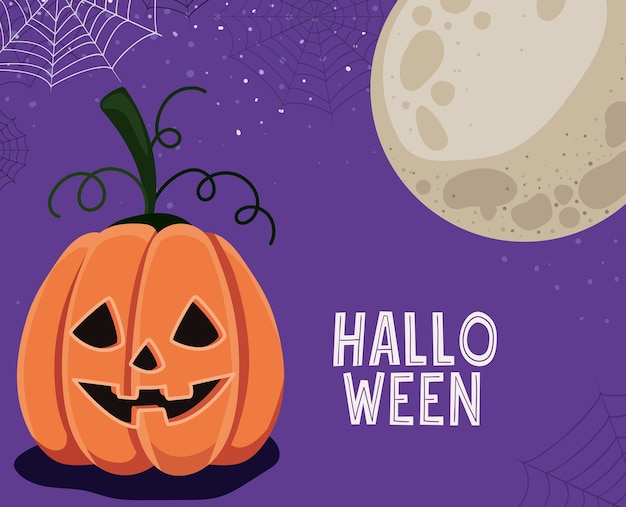 Halloween-pompoenbeeldverhaal met spinnenwebbenontwerp, vakantie en eng thema