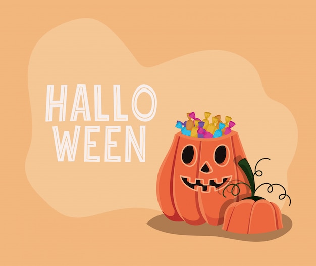 Halloween-pompoenbeeldverhaal met suikergoedontwerp, Vakantie en eng thema