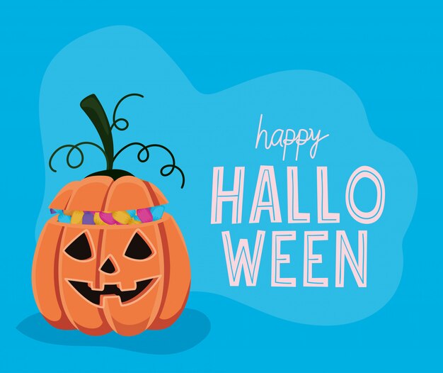 Halloween-pompoenbeeldverhaal met suikergoedontwerp, Vakantie en eng thema