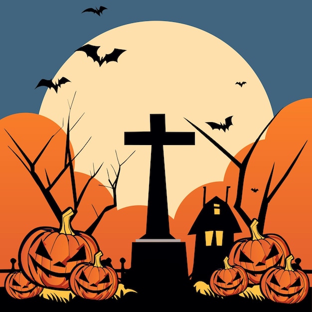 Halloween pompoenen en vleermuis donker kasteel op de achtergrond van de maan