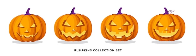 Halloween pompoenen vector set design pompoenen oranje pompoen collectie in eng spookachtig en horror