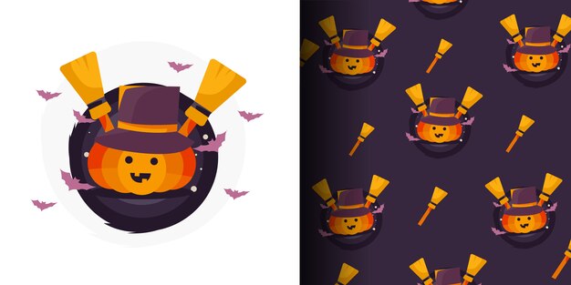 Halloween-pompoenillustratie en patroon