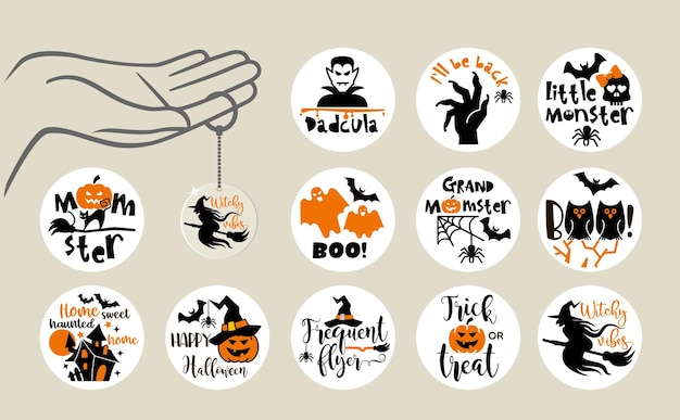 Iscrizioni di slogan popolari di halloween citazioni vettoriali modelli di design per portachiavi rotondo