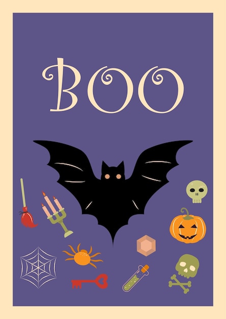 Vector halloween postcard with a bat