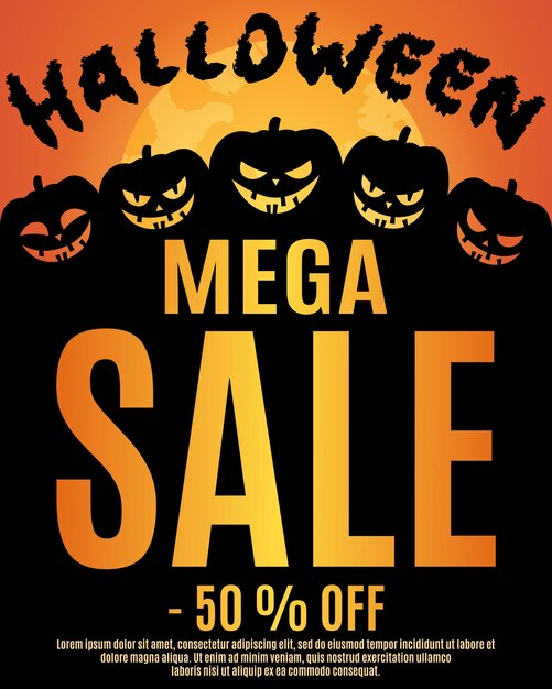 halloween poster invitation for party mix of various spooky creatures moon