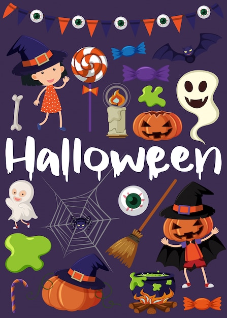 Halloween-poster met kinderen in kostuums