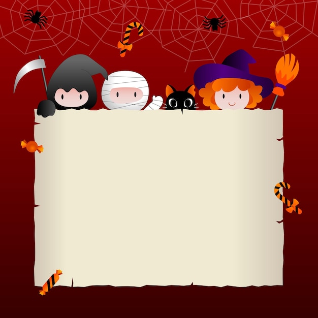 Halloween poster or party invitation with square frame and flat  icons