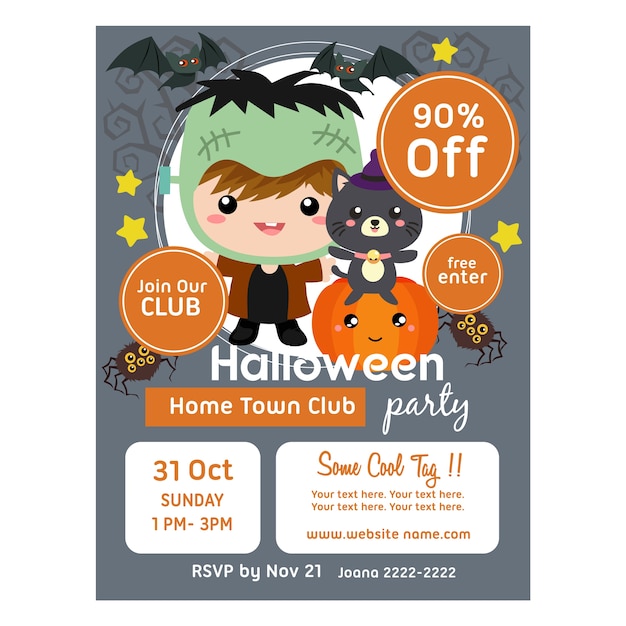 Vector halloween poster template with frankenstein kids