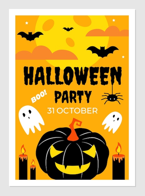 Halloween poster vectorillustratie met geesten pompoen vleermuizen spin maan en kaarsen Vakantie achtergrond voor Halloween feest Tekstontwerp