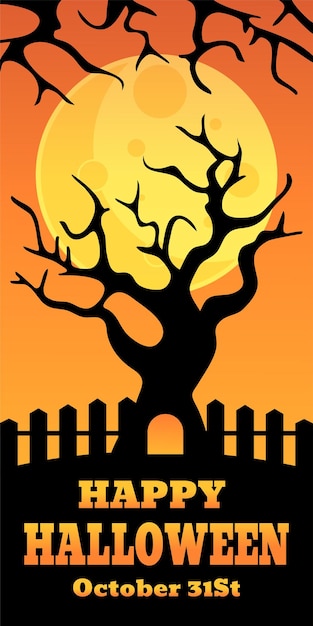 Vector halloween poster with branchy tree and fence