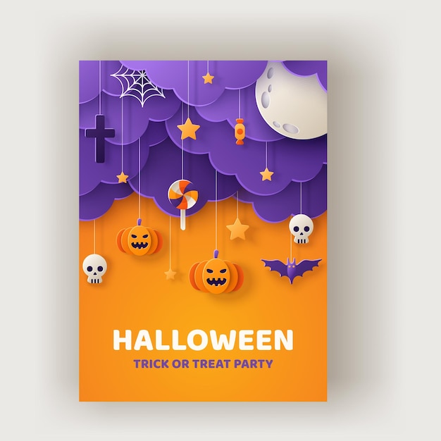 Halloween posters set paper cut