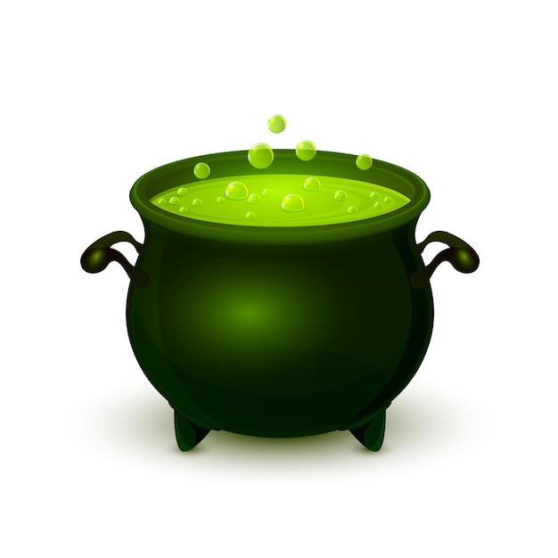 Vector halloween pot with green potion and bubble