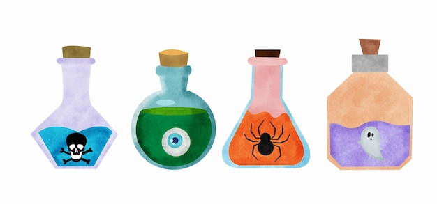 Halloween potion bottle watercolor set.