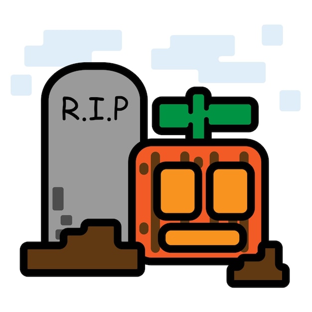 Vector halloween pumkin head and tomb flat design vector