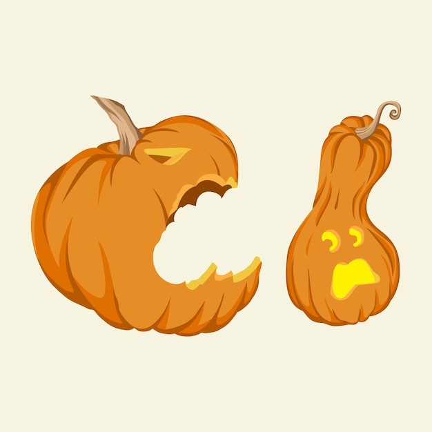 Halloween pumpkin attacking one another hand drawn vector illustration isolated on background