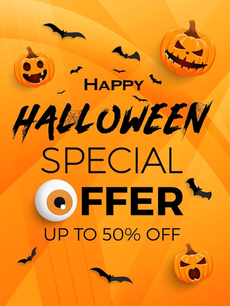 Halloween Pumpkin banner on orange background Special offer sale banner Happy Halloween holiday