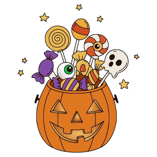 Halloween Pumpkin Basket Filled with Candies and Sweets