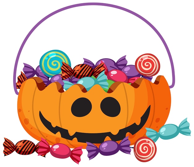 Vector a halloween pumpkin basket with candy