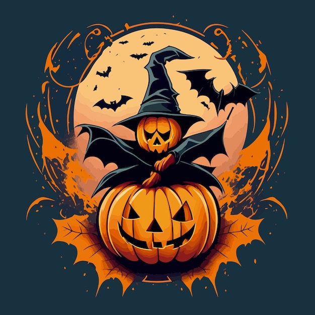 halloween pumpkin bat illlustration