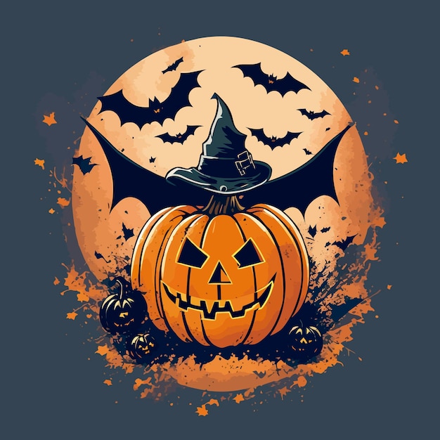 halloween pumpkin bat illlustration