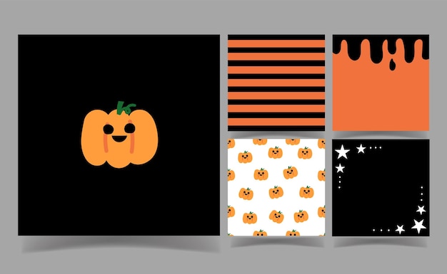 Vector halloween pumpkin on black and orange color background collection. memo template.