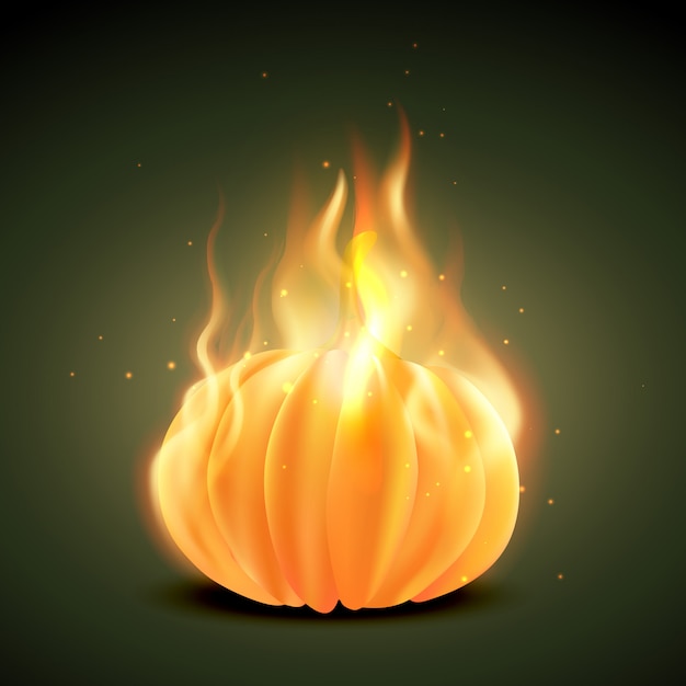 ベクトル 火で燃えているハロウィーンのカボチャ
