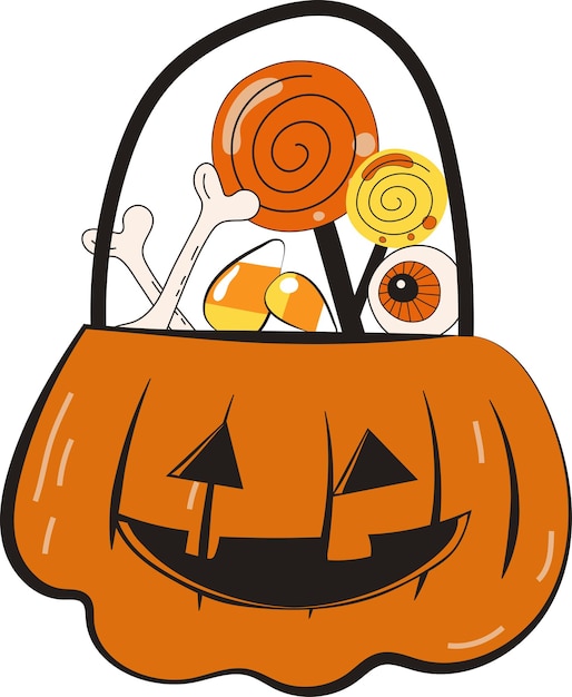 Halloween Pumpkin Candies Bucket Illustration Element