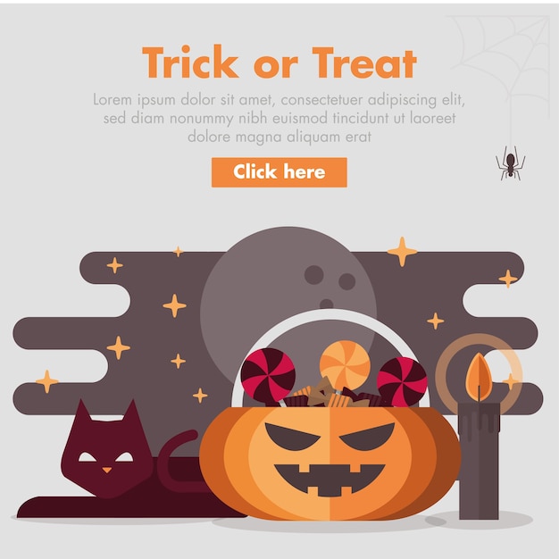 Halloween pumpkin candy storage flat design illustration