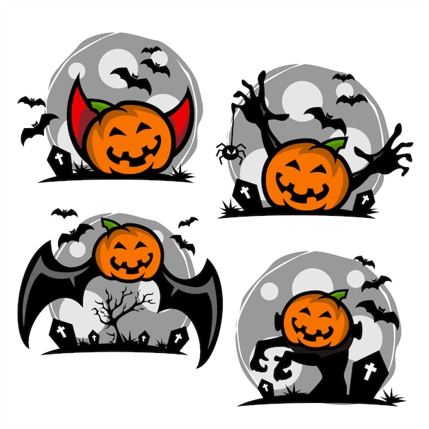 Halloween pumpkin cartoon logo set