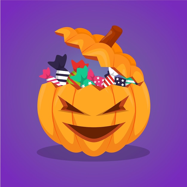 Vector halloween pumpkin cartoon with candy