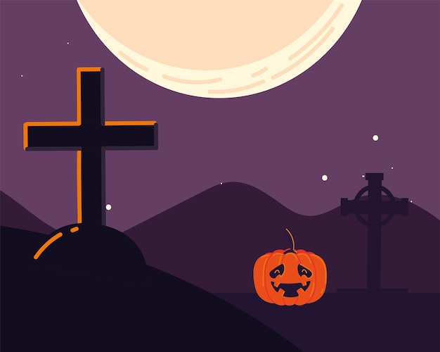 Vector halloween pumpkin and cementery