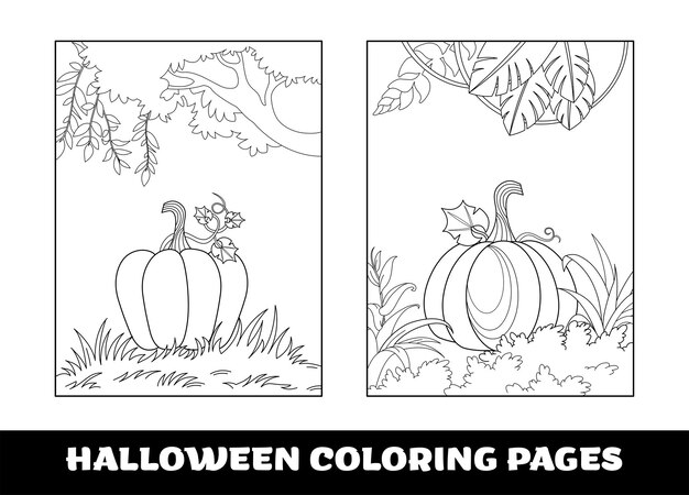 Vettore disegni da colorare di zucca di halloween per bambini tema della zucca delineato per la pagina da colorare