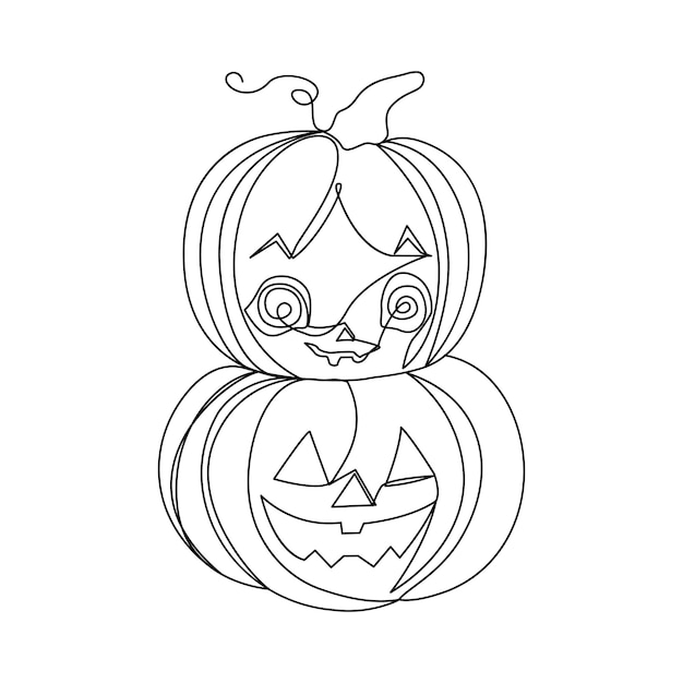 Halloween pumpkin continuous one line hand drawning vector