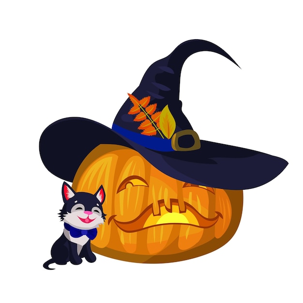 Halloween pumpkin and cute kitten